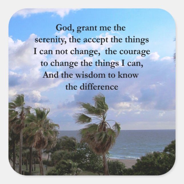 PRETTY SERENITY PRAYER PALM TREE PHOTO DESIGN SQUARE STICKER (Front)