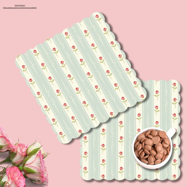 Pretty Shabby chic Cute floral pattern in blue Paper Coaster (Pretty vintage floral pattern in blue. Shabby chic art work on paper coasters for Valentine.)