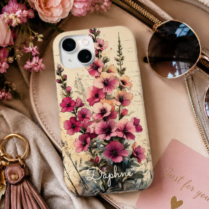 Pretty Shabby Chic Pink Wildflower Personalized iPhone 15 Case