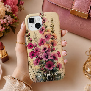 Pretty Shabby Chic Pink Wildflower Personalized iPhone 15 Case