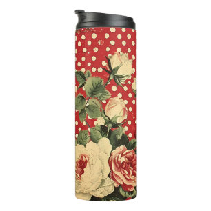 Pretty Shabby Chic Red Floral Heart Spot Mix Thermal Tumbler