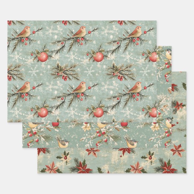 Pretty Shabby Chic Vintage Christmas  Wrapping Paper Sheet (Set)