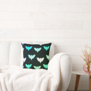 Pretty Shades of Green Bats Black Halloween Throw Pillow