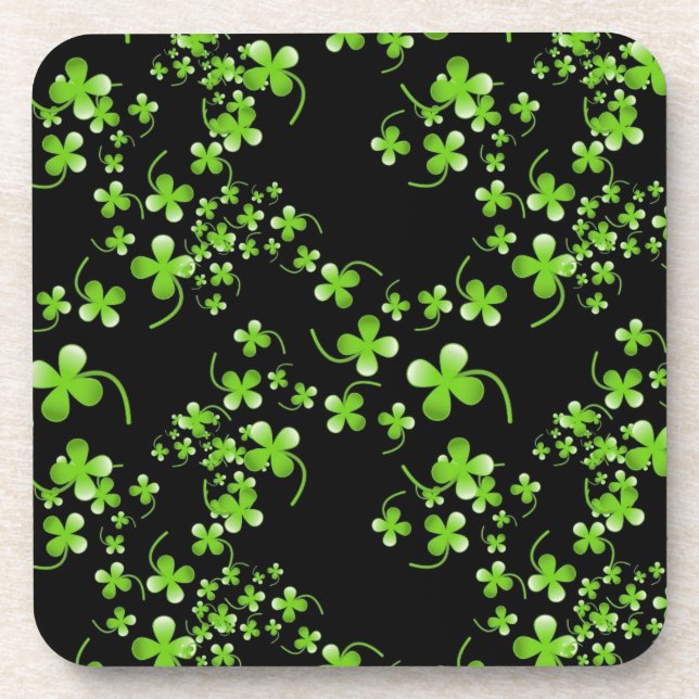 Pretty Shamrock pattern, green on black accessory Coaster (Front)