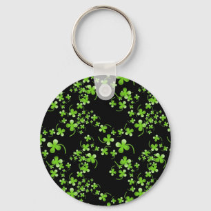 Pretty Shamrock pattern, green on black accessory Keychain