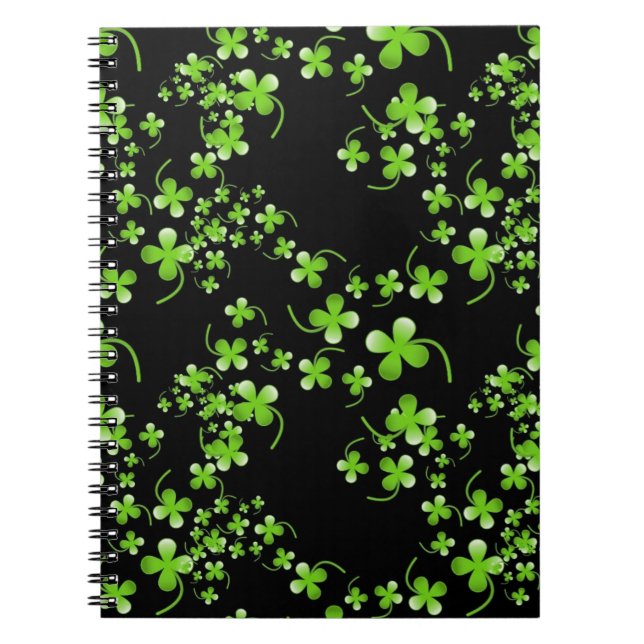 Pretty Shamrock pattern, green on black accessory Notebook (Front)