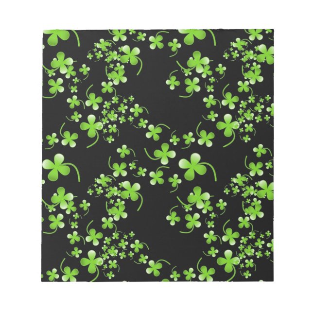 Pretty Shamrock pattern, green on black accessory Notepad (Front)