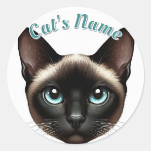 Pretty Shorthaired Siamese Cat • Personalized Classic Round Sticker