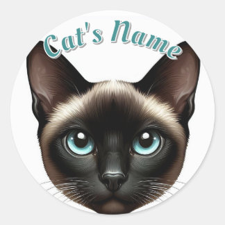 Pretty Shorthaired Siamese Cat • Personalized Classic Round Sticker