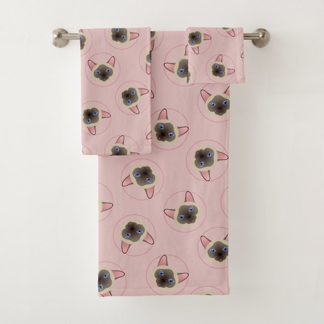 Pretty Siamese Cat Pattern Bath Towel Set (Insitu)