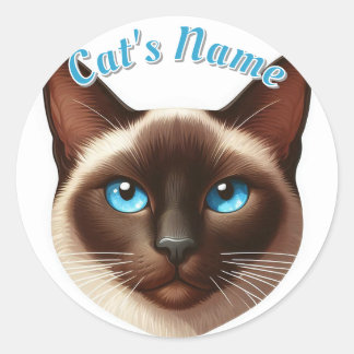 Pretty Siamese Short-Hair Cat plus Name Classic Round Sticker