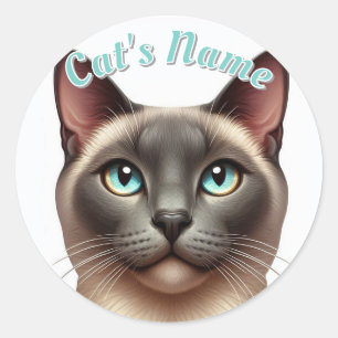 Pretty Siamese Shorthaired Cat • Personalized Classic Round Sticker