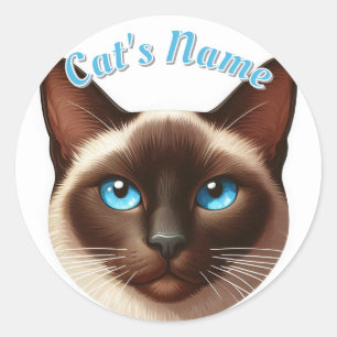 Pretty Siamese Shorthaired Cat • Personalized Classic Round Sticker