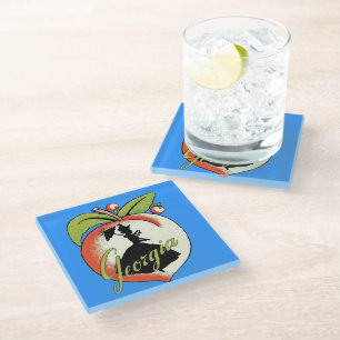 Pretty Silhouette Southern Lady on Georgia Peach Glass Coaster