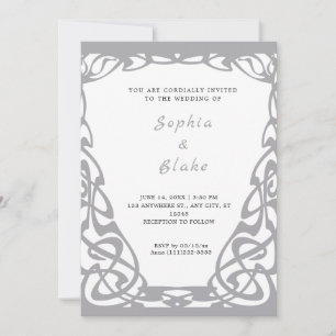 Pretty Silver and White Art Deco Wedding Invitation
