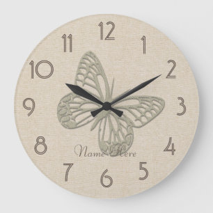 Pretty Silver Butterfly Linen Add Name Wall Clock