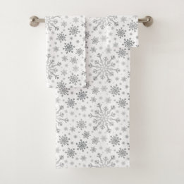 Pretty Silver Christmas Snowflakes on Winter White Bath Towel Set