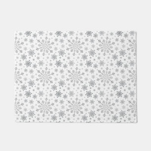 Pretty Silver Christmas Snowflakes on Winter White Doormat