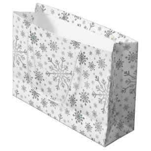 Pretty Silver Christmas Snowflakes on Winter White Large Gift Bag