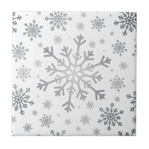 Pretty Silver Christmas Snowflakes on Winter White Tile