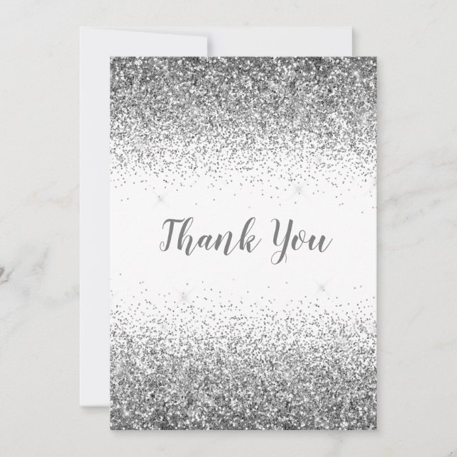 Pretty Silver Glitter Simple Modern Thank You Card (Front)