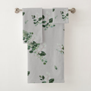 PRETTY SILVER SAGE BOTANICAL BATHROOM TOWEL SET