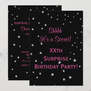 Pretty Silver Stars Surprise Birthday Invitation