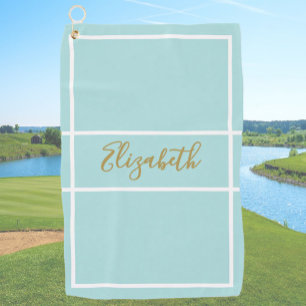 Pretty simple aqua with custom name ladies golf towel