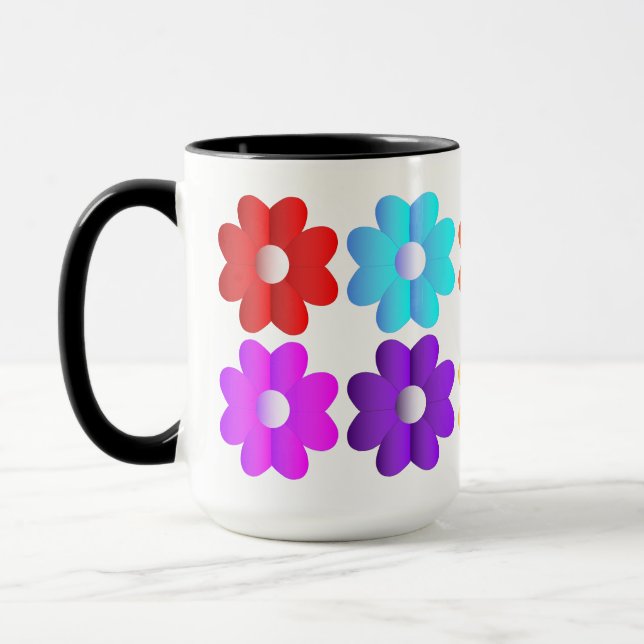 Pretty simple colours white flowers graphics art mug (Left)