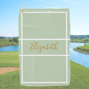 Pretty simple dusty green with custom name ladies golf towel