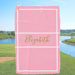 Pretty simple pink with custom name ladies  golf towel