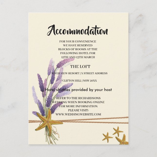 pretty Simple starfish Accommodation card (Front)