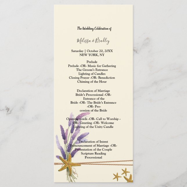 pretty Simple starfish  ceremony Program (Front)