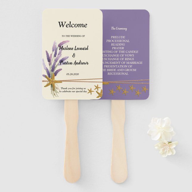 pretty Simple starfish Wedding Program Hand Fan (Front and Back)