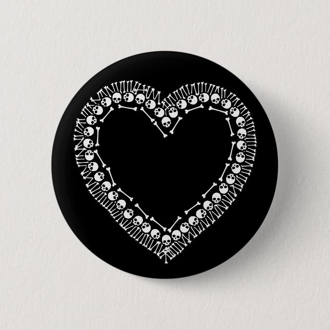 Pretty Skull Heart 2 Inch Round Button (Front)