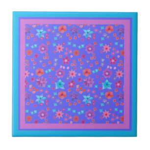 Pretty Sky Blue Flower-Power Ceramic Tile