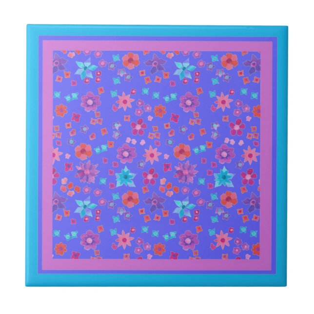 Pretty Sky Blue Flower-Power Ceramic Tile (Front)