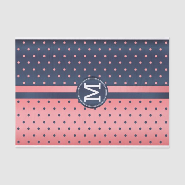 Pretty Slate Blue and Coral - Monogram Tissue Paper (Front)