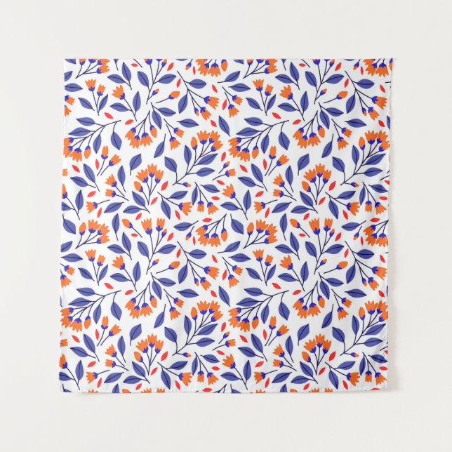 Pretty small orange flowers seamless pattern tapestry (Front)
