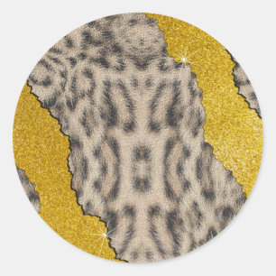Pretty Snow Leopard Leather Animal Print & Glitter Classic Round Sticker