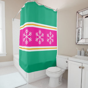 Pretty Snowflakes Bright Pink Green Blue Stripes