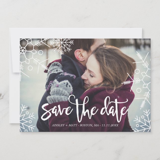Pretty Snowflakes | Custom Photo | Save the Date (Front)