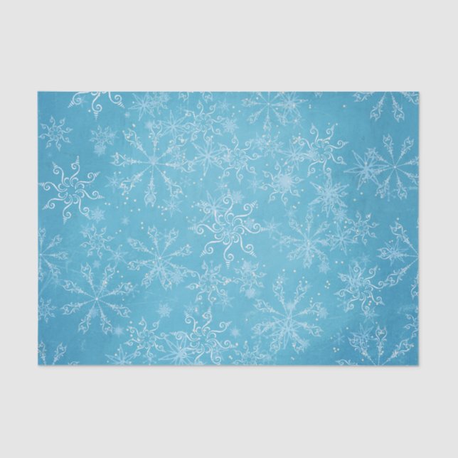 Pretty Snowflakes on Blue Holiday Tissue Paper (Front)