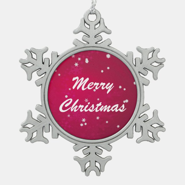 Pretty Snowflakes on Christmas Red Snowflake Pewter Christmas Ornament (Front)