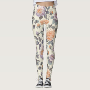 Pretty soft lilac and orange floral design leggings