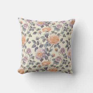Pretty soft lilac and orange floral design throw pillow