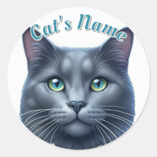 Pretty Solid Grey Longhaired Cat • Personalized Classic Round Sticker