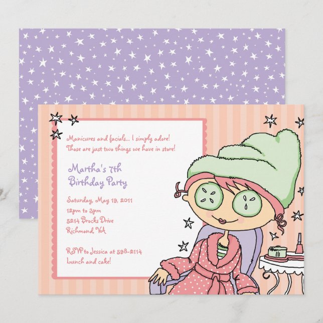 Pretty Spa Girl Invitations Manicure Party (Front/Back)