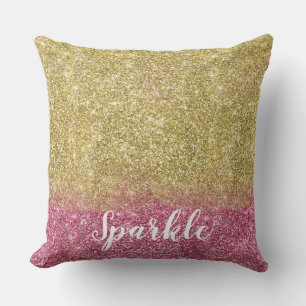 Pretty Sparkle Gold Pink Faux Glitter Throw Pillow