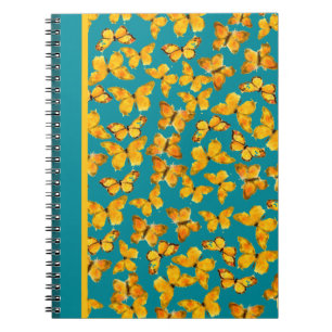 Pretty Spiral Notebook, Golden Butterflies on Teal Notebook
